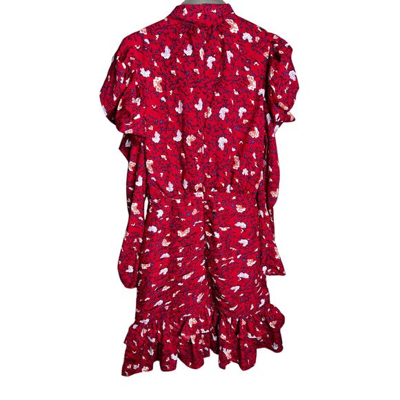 NWT Walter Baker Kiara Tie Neck Ruched Floral-Print Crepe De Chine Mini Dress - Picture 5 of 6